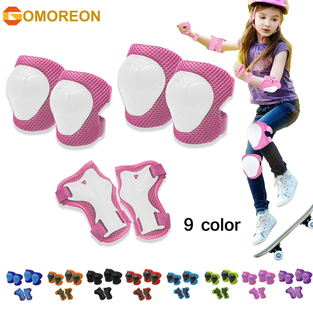 Cycling Protective Gear Kids - GOMOREON 6Pcs/Set Kids Knee Pads Elbow